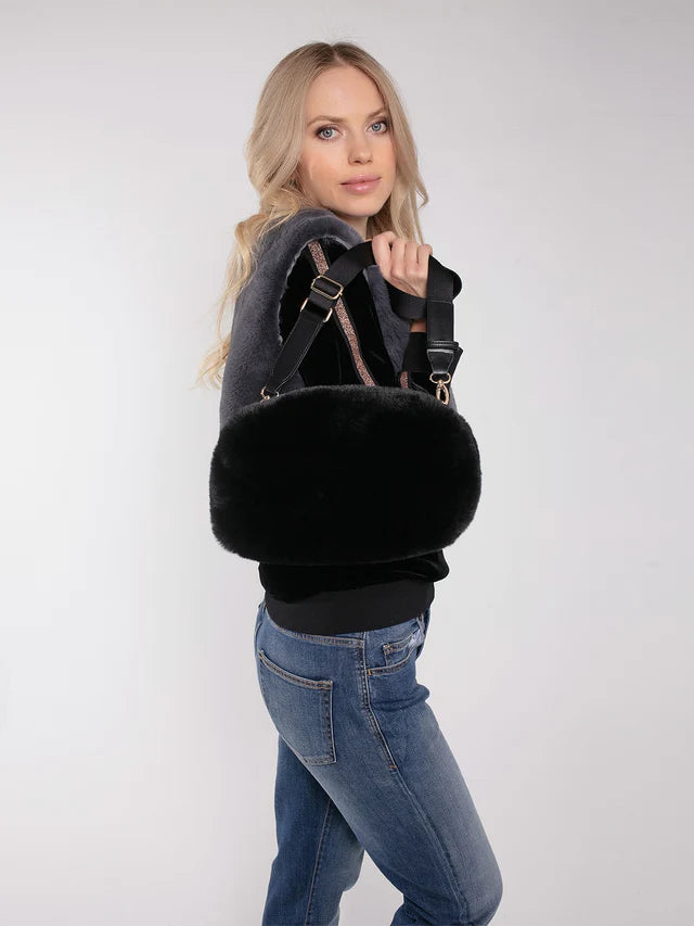 Nooki Faux Fur Shoulder Bag Black Sansom Reed