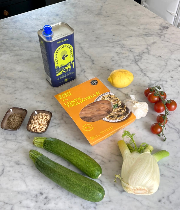 Courgette and Lentil Tagliatelle pasta