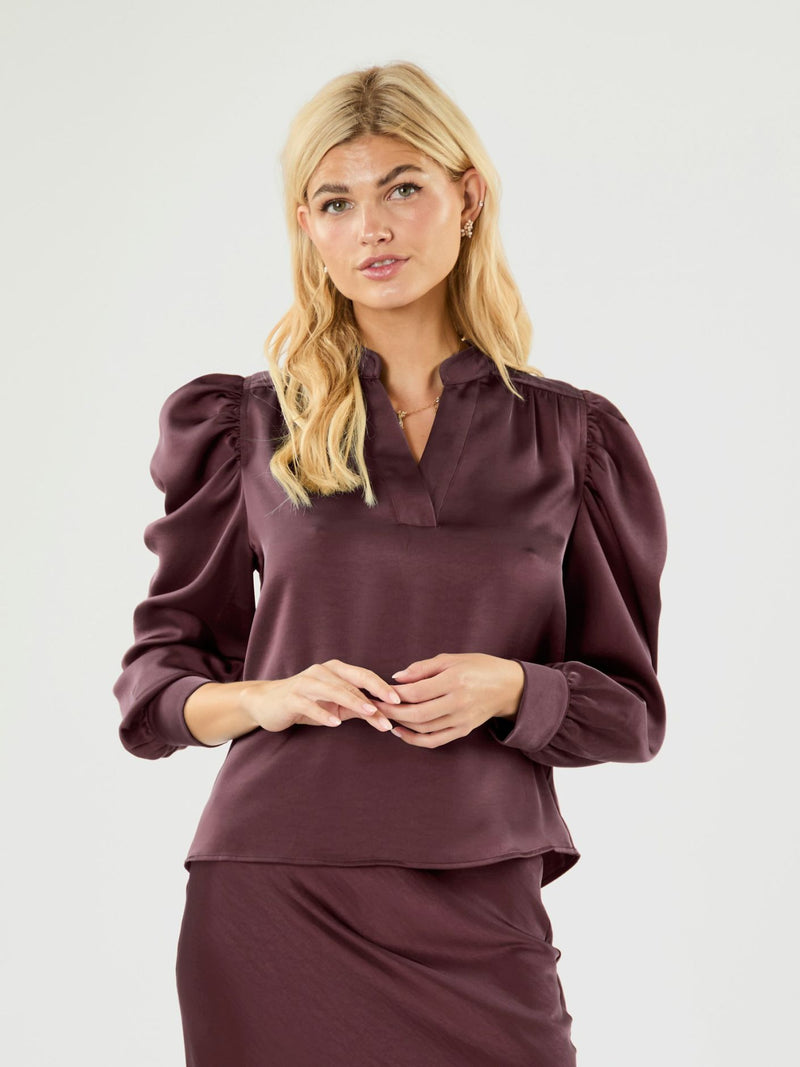 Neo Noir Rosslyn Sateen Blouse Burgundy