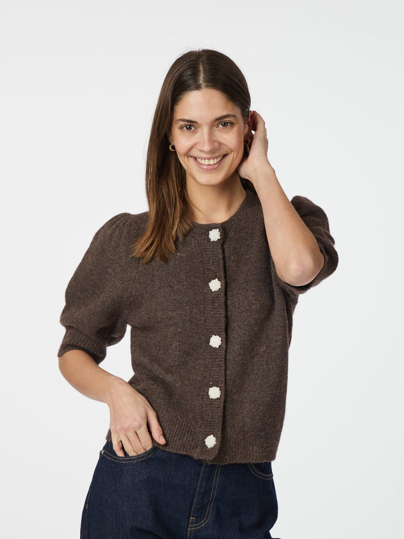 Neo Noir Trudy Knit Cardigan (Brown with Pearl Button)