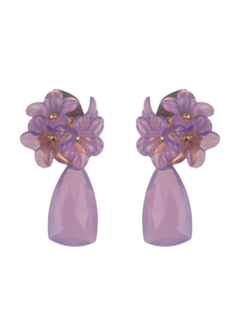 Purple Crystal Floral Teardrop Earring