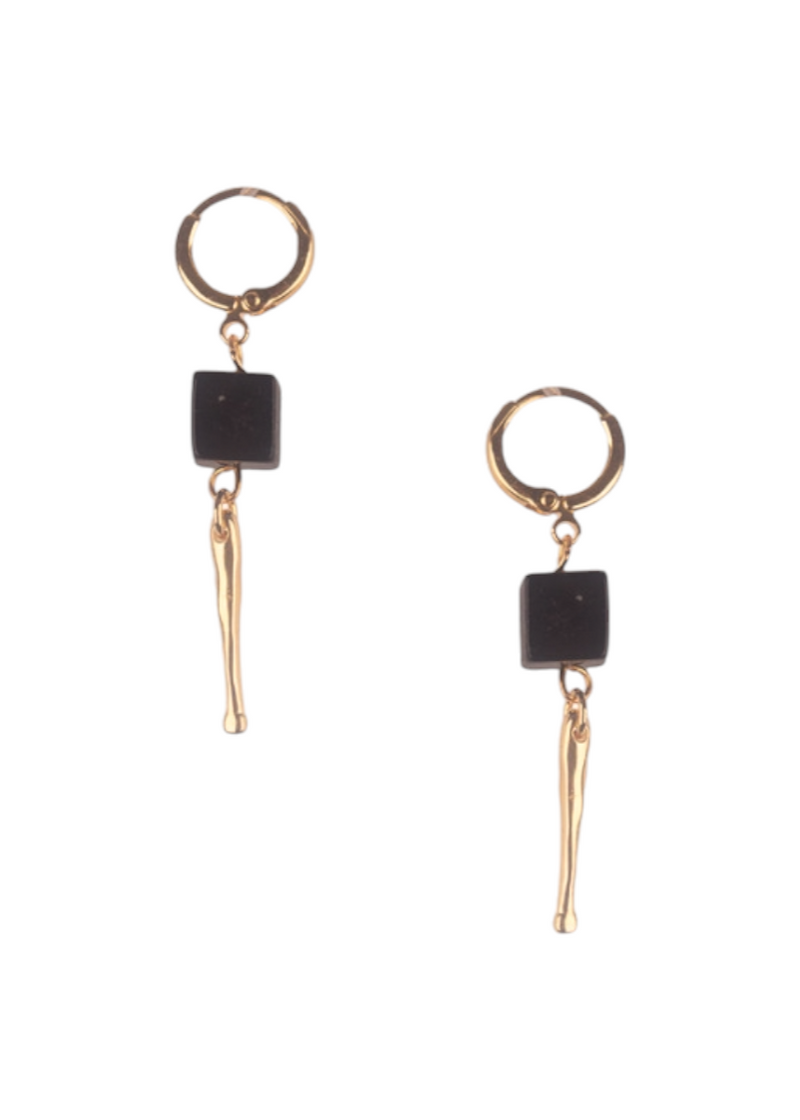 Black and bronze drop huggie earrings