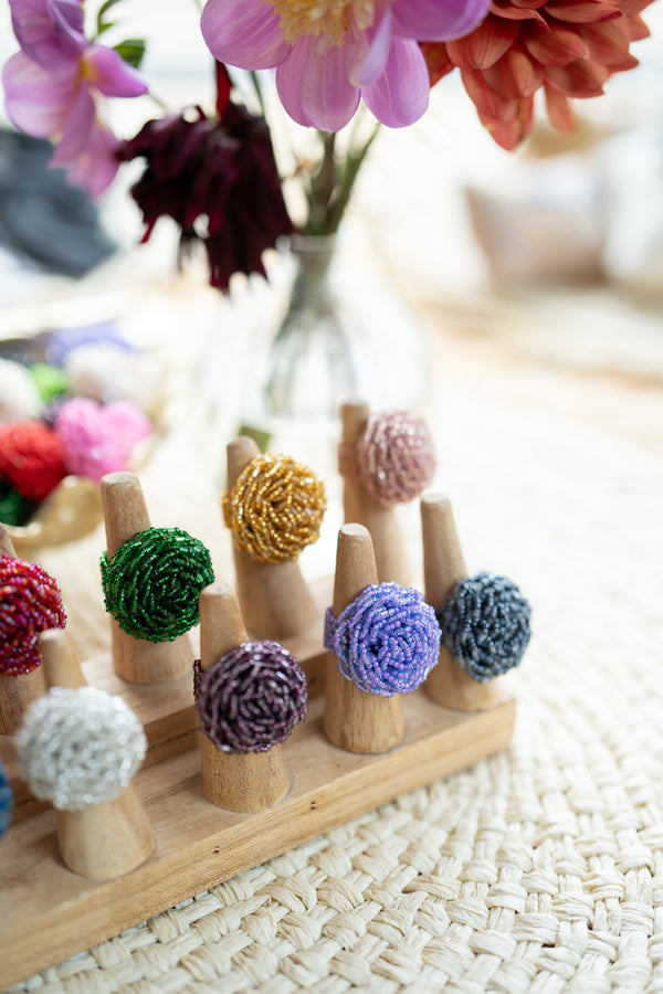 Handmade Beaded Statement Ring (Jewel Colours)