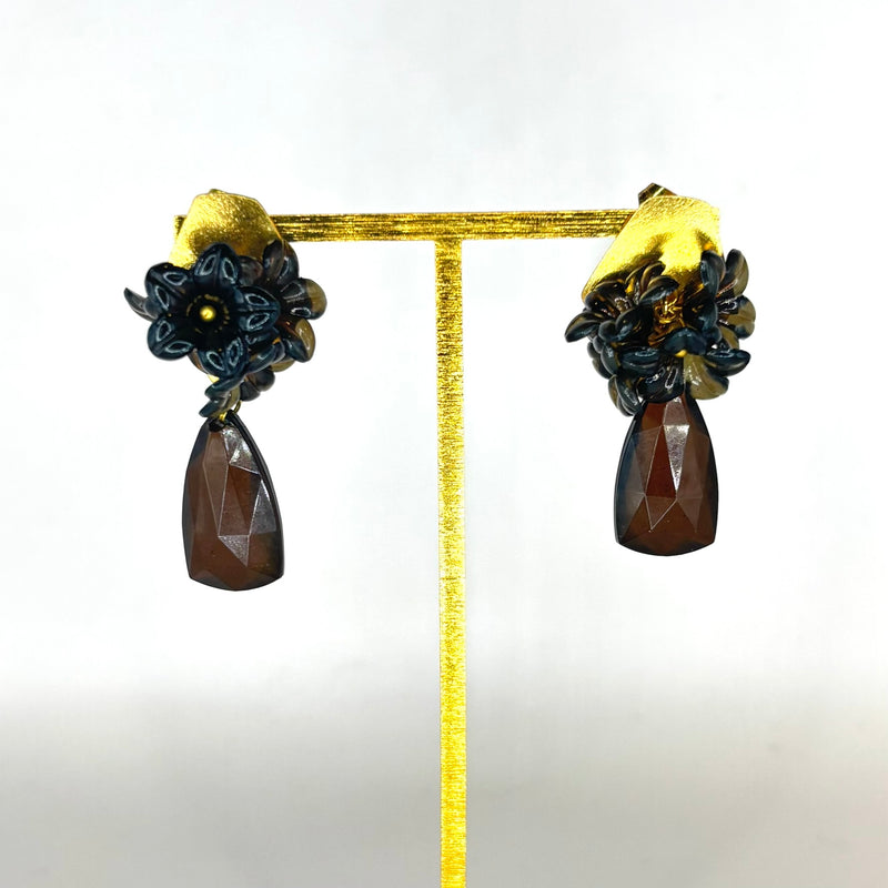 Chocolate Brown Crystal Floral Teardrop Earring