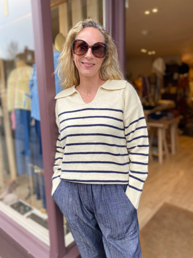 V neck Breton Stripe jumper