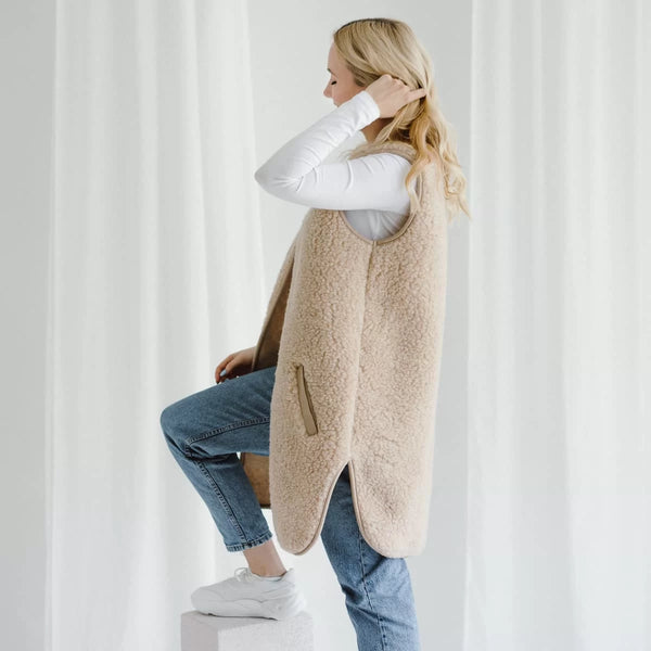 Long Wool Gilet (Beige)