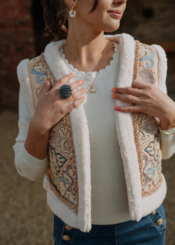 woman wearing Embroidered Gilet