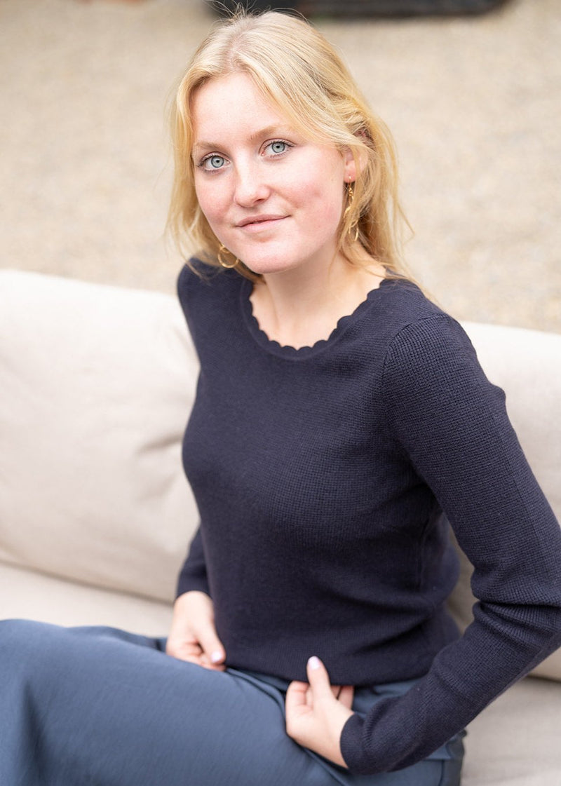 woman wearing Sophie Jumper (navy)