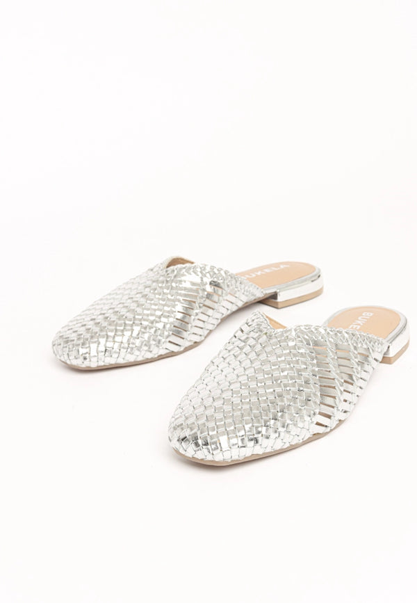 BUKELA SILVER WOVEN LEATHER MULES (Indiana)