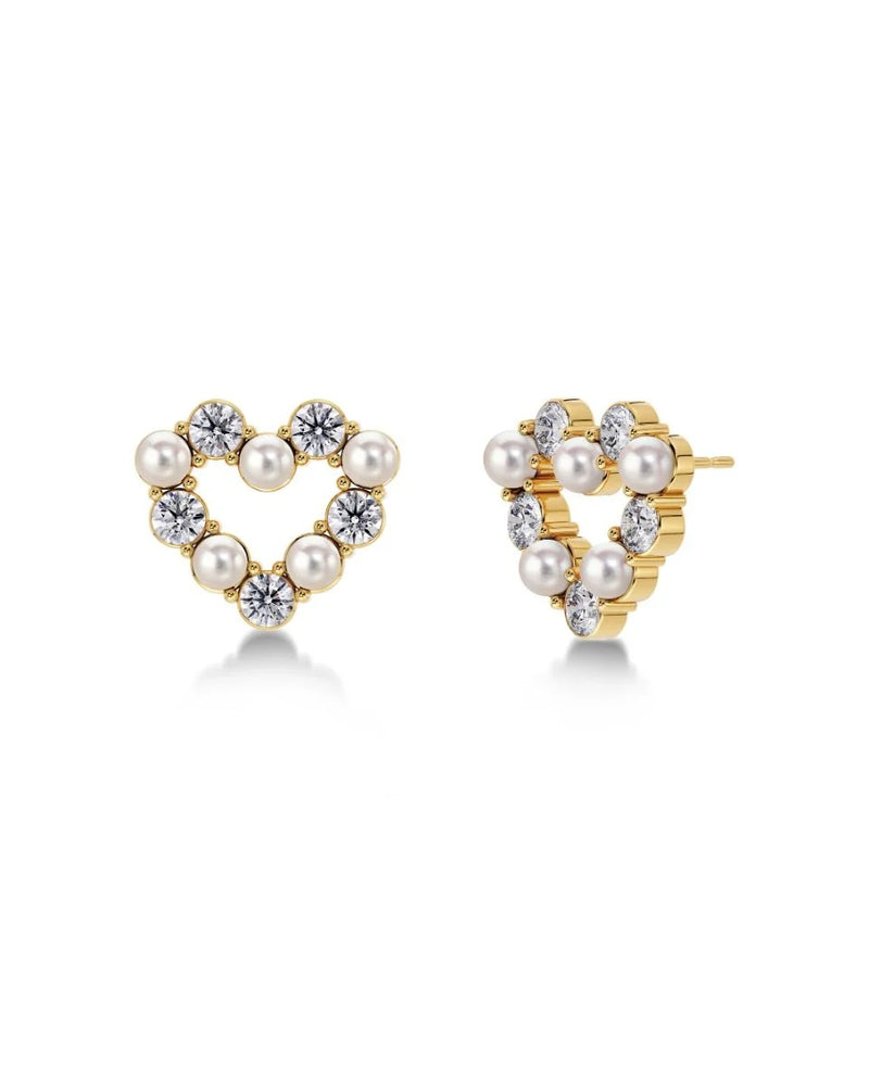 Affinity Pearl Heart Studs (Gold)