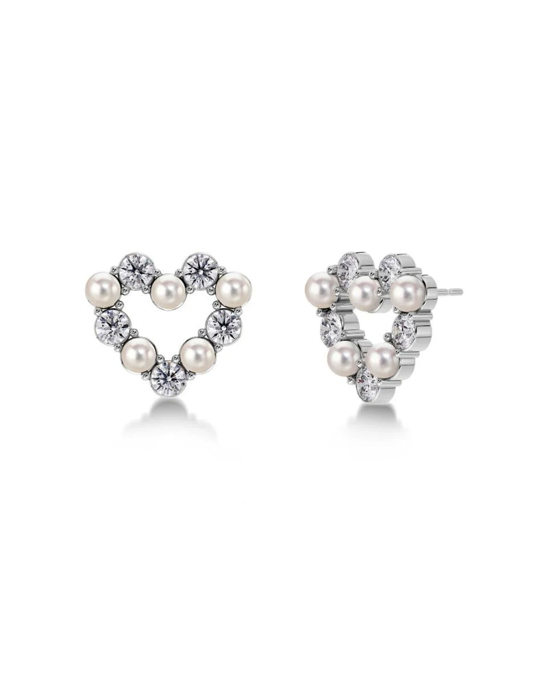 Affinity Pearl Heart Studs (Steel)