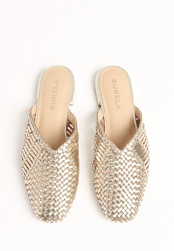 BUKELA GOLD WOVEN LEATHER MULES (Indiana)