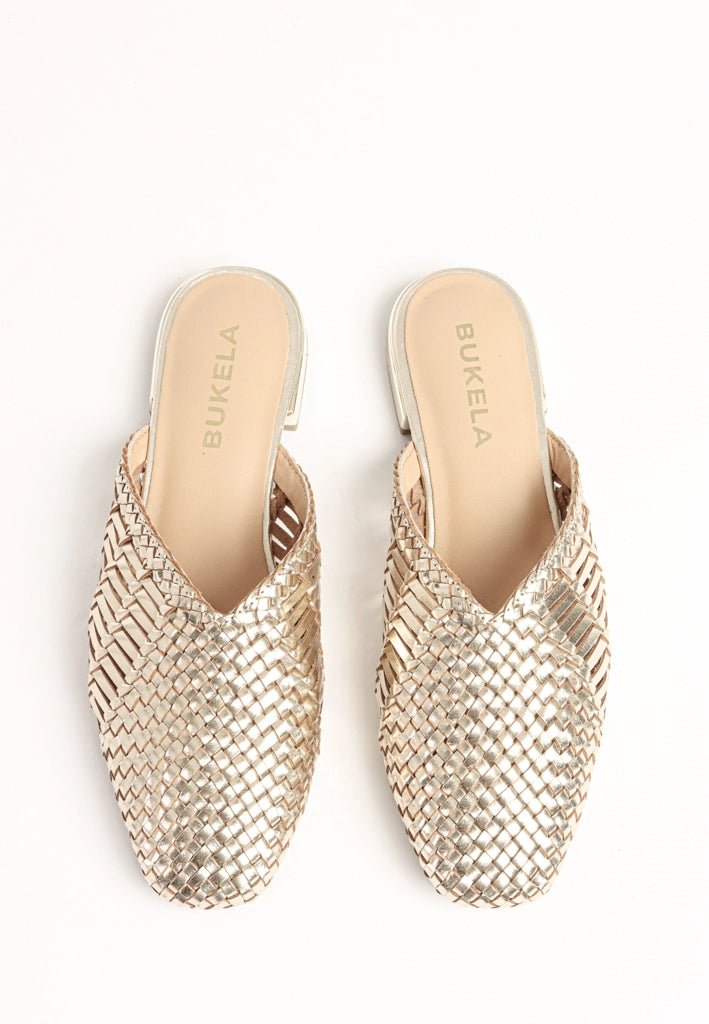 BUKELA GOLD WOVEN LEATHER MULES (Indiana)