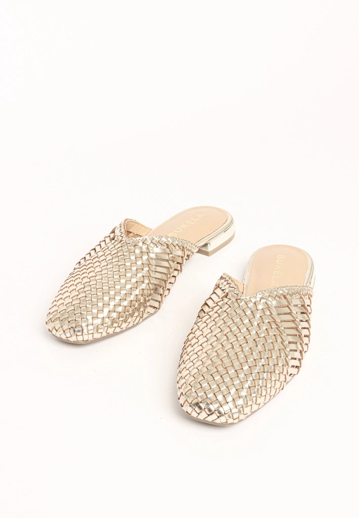 BUKELA GOLD WOVEN LEATHER MULES (Indiana)