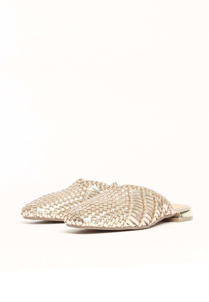 BUKELA GOLD WOVEN LEATHER MULES (Indiana)