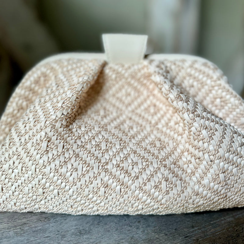 Neutral woven clutch bag