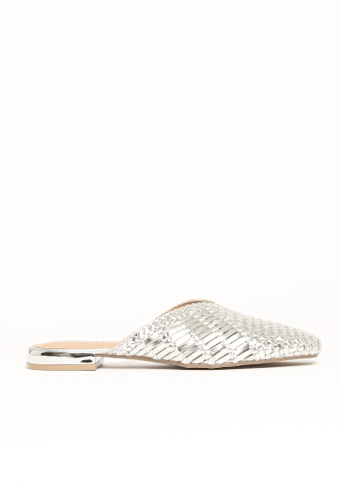 BUKELA SILVER WOVEN LEATHER MULES (Indiana)