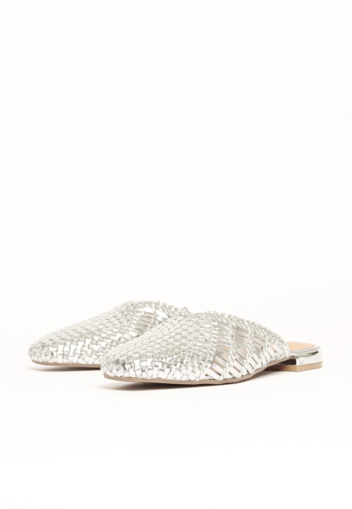 BUKELA SILVER WOVEN LEATHER MULES (Indiana)