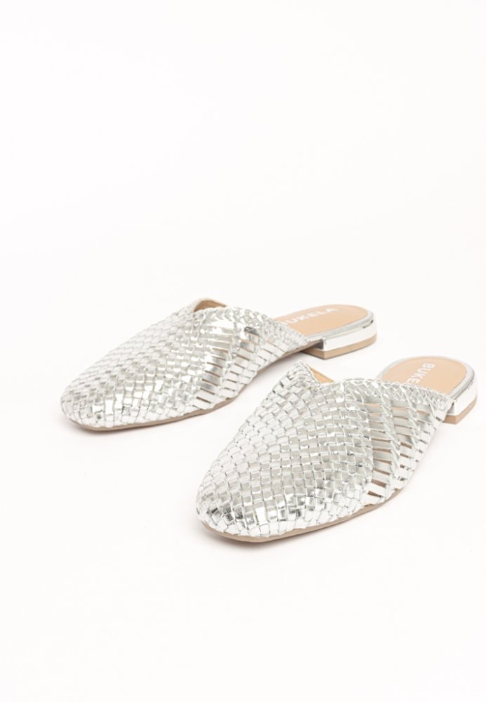 BUKELA SILVER WOVEN LEATHER MULES (Indiana)