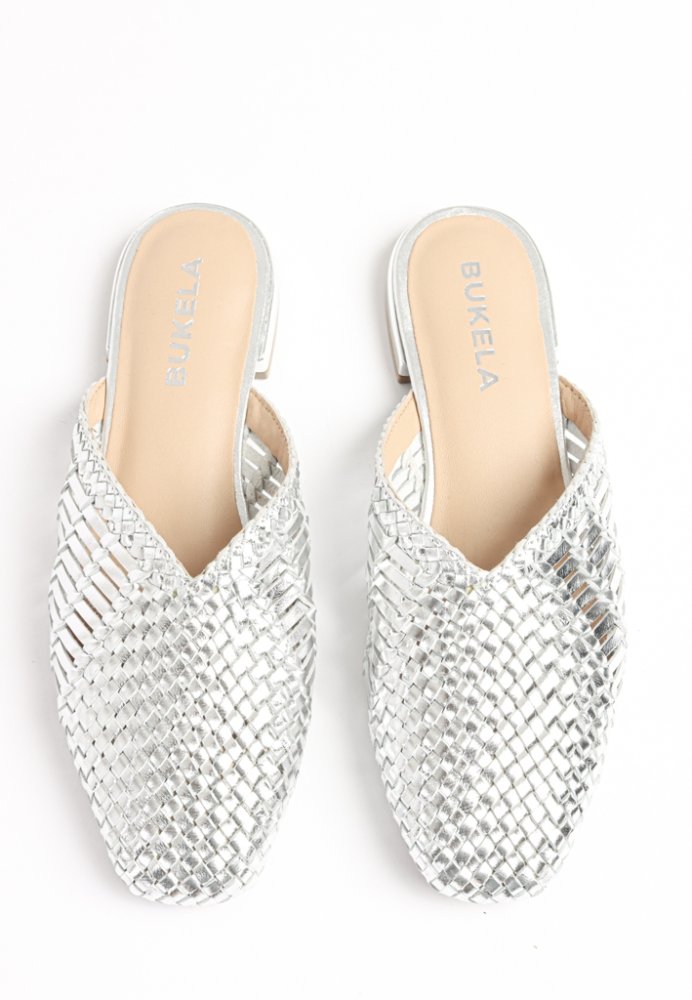 BUKELA SILVER WOVEN LEATHER MULES (Indiana)