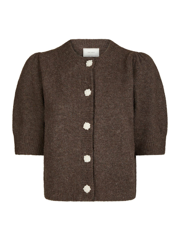 Neo Noir Trudy Knit Cardigan (Brown with Pearl Button)