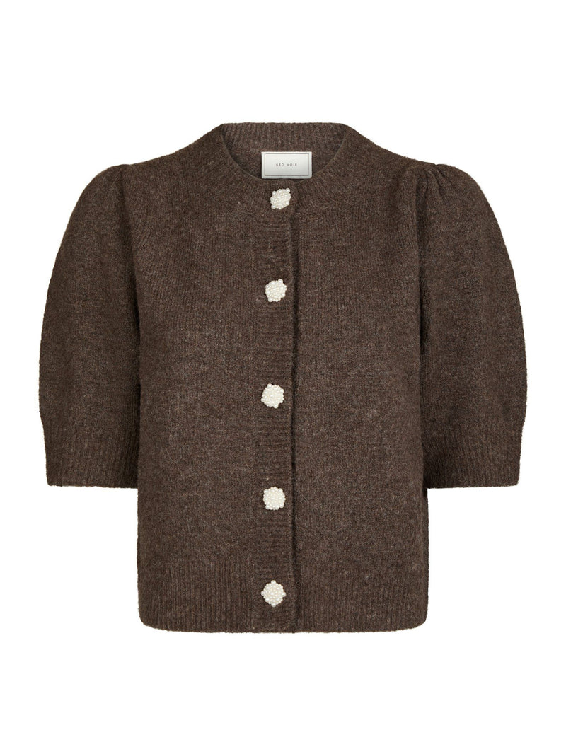 Neo Noir Trudy Knit Cardigan (Brown with Pearl Button)