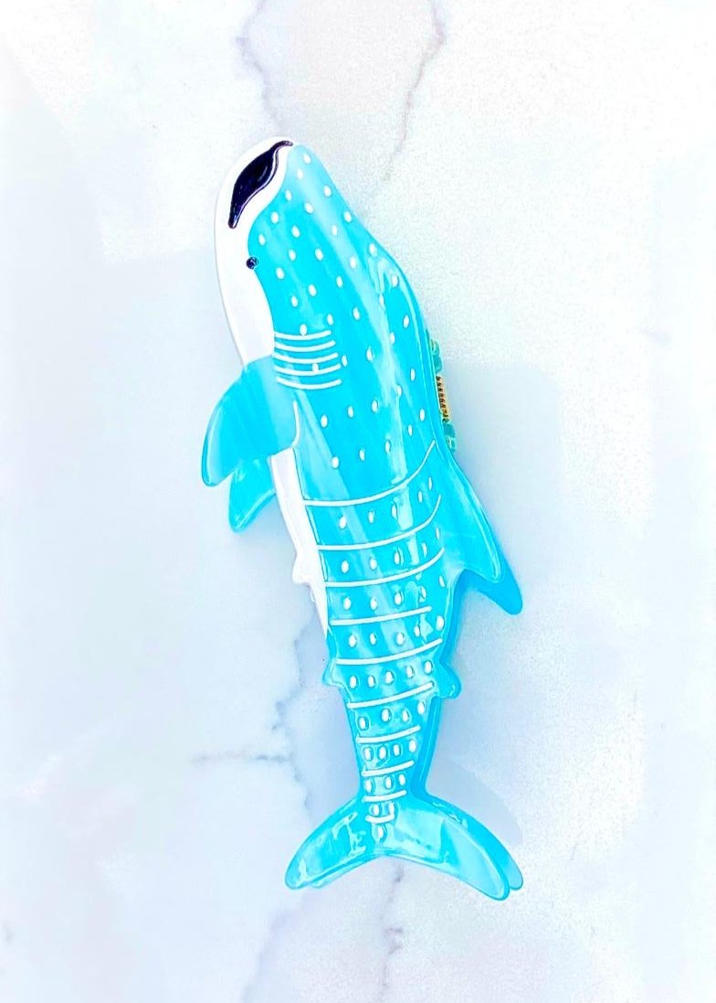 whale shark hair clip blue and white