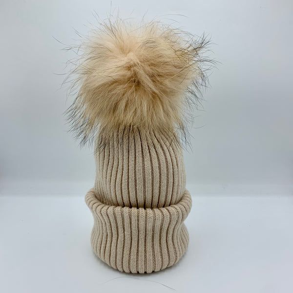 Angora Two-Way Beanie Hat with Bobble & Scarf - Sand – Sansom Reed